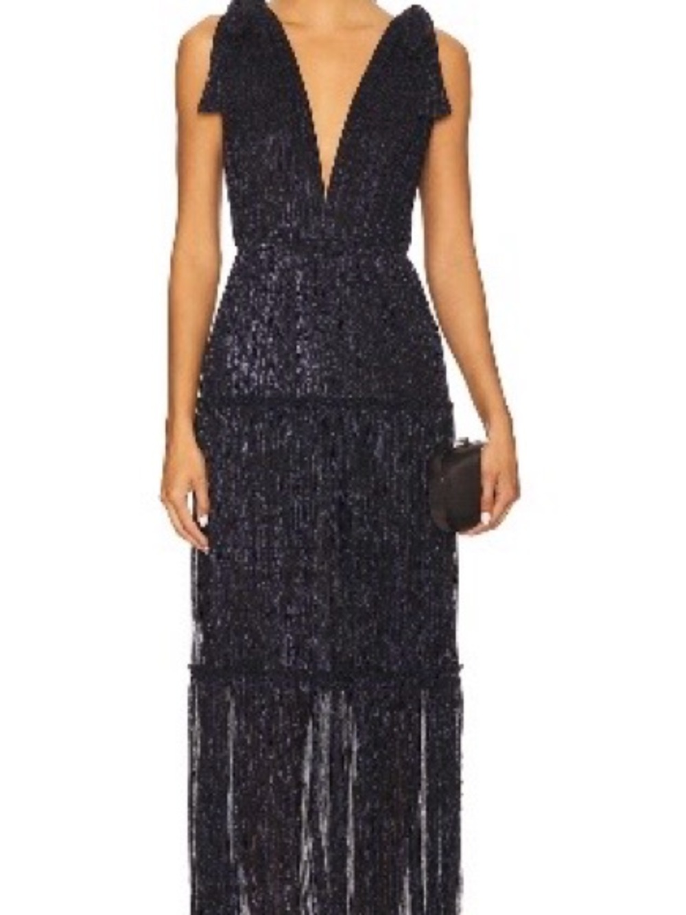 Sabina Musayev Navy Sequin Fringe Maxi Dress